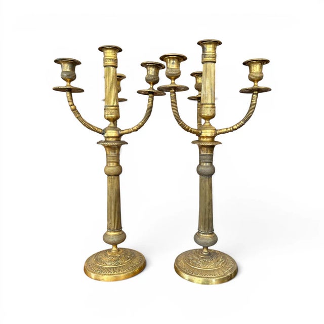 Rustic European Early 20th Century Brass Pair of Candelabras For Sale - Image 3 of 4