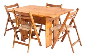 Table by Silvio Coppola for Fratelli Montina with Folding Chairs in Pine and Beech, Italy, 1970s, Set of 5