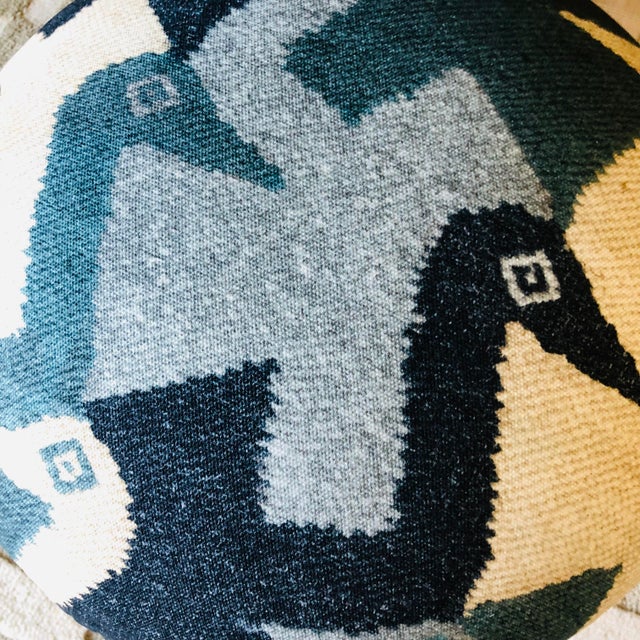 Wood Mushroom Ottoman in Lagoon Birds For Sale - Image 7 of 9