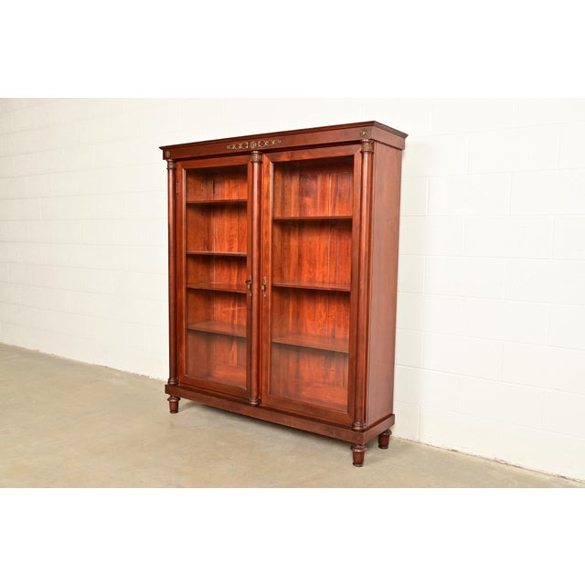 Victorian Antique French Empire Carved Mahogany Bookcase With Mounted Ormolu, Circa 1890s For Sale - Image 3 of 14