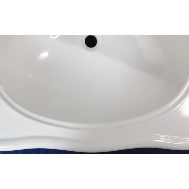 White Large 36" Wide White Porcelain Console Sink With Porcelain Legs For Sale - Image 8 of 18