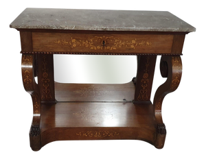 French Trumeau Side Table with Wood Inlay, 1830s