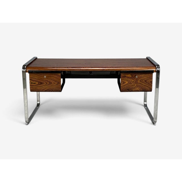 1970s Peter Protzman, Unique Writing Desk, Zebrawood, Chrome, Usa, 1970s For Sale - Image 5 of 15