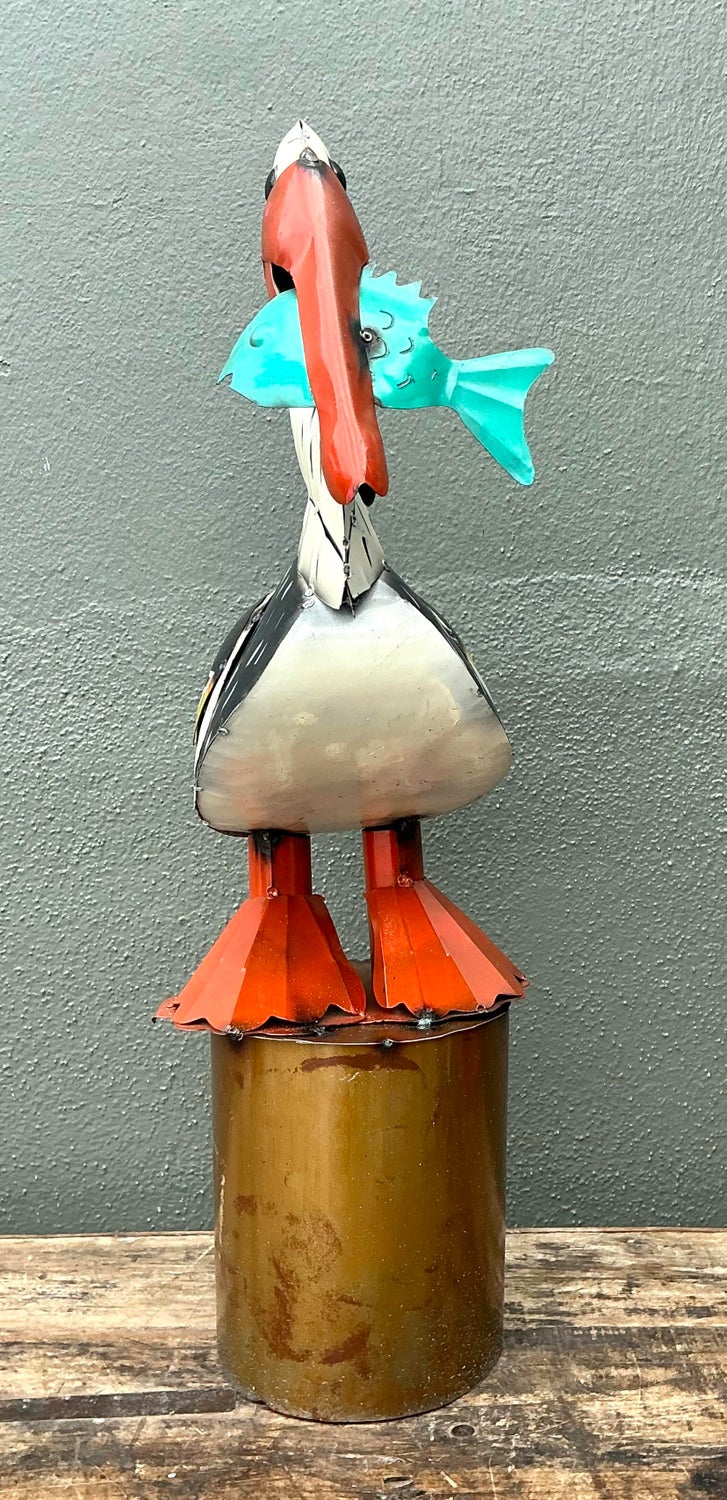 Vintage Torch Cut Metal Pelican - Top view