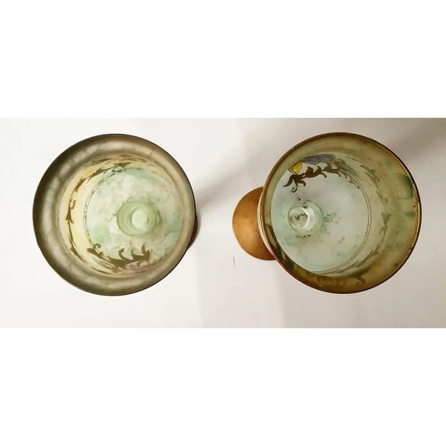 1900s Art Nouveau Hand Blown Candle Holders, Hand Painted, Signed - a Pair For Sale - Image 4 of 5