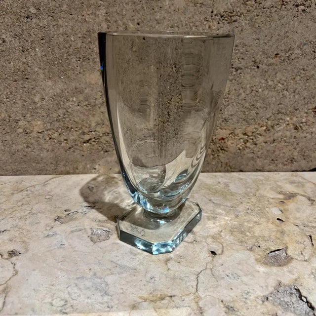 1960s Strömberg Thick Crystal Art Glass Vase Bird Etching For Sale - Image 12 of 12