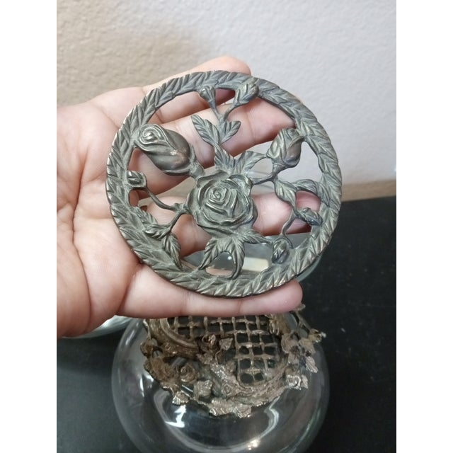 Metal Gorgeous Trio of Potpourri Squat Vases With Filigree Pewter Lids. For Sale - Image 7 of 8