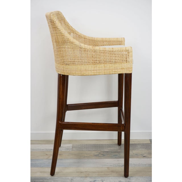 Wood and Rattan Bar Stools, Set of 4 For Sale - Image 5 of 7