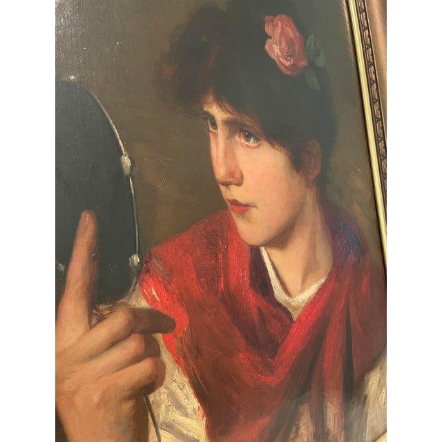 Dark Pink Late 19th Century American Munich School Portrait of a Woman by Richard Creifelds For Sale - Image 8 of 12