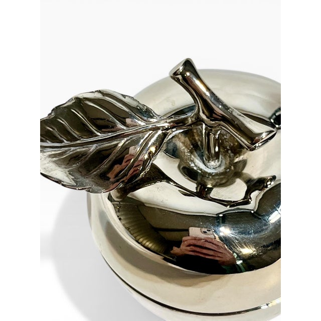 Vintage Silver-Tone Apple Mustard Pot With Lid & Spoon – Mid Century French Style For Sale - Image 6 of 6