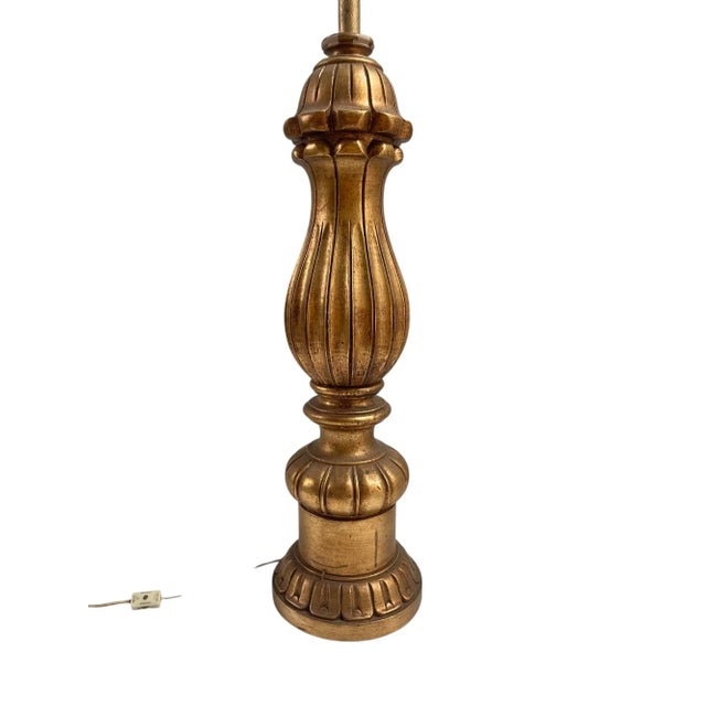 Wood Tall Vintage Hollywood Regency Italian Gilt Dorothy Draper-Style Table Lamp For Sale - Image 7 of 10