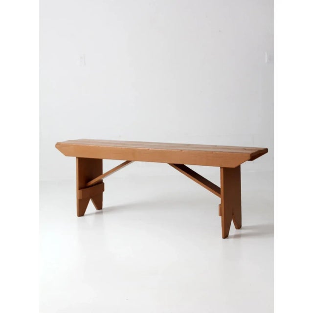 Antique Wood Farmhouse Bench For Sale - Image 6 of 14