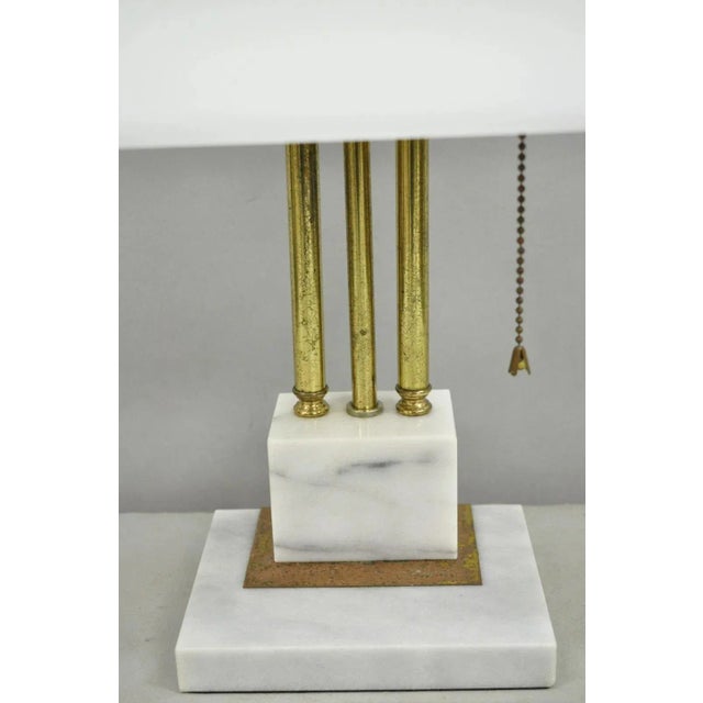 Vintage Mid Century Modern Art Deco Marble & Brass Bankers Desk Lamp W/ Shade For Sale In Philadelphia - Image 6 of 12