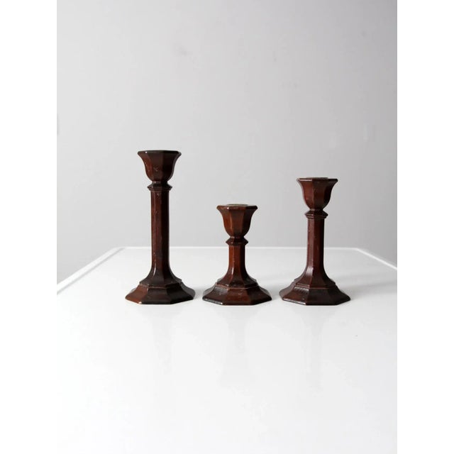 Vintage Wood Candlestick Holders Set of 3 For Sale - Image 11 of 11