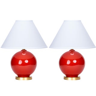 Casa Cosima Sphere Table Lamp, Persimmon/Ivory Shade, a Pair For Sale