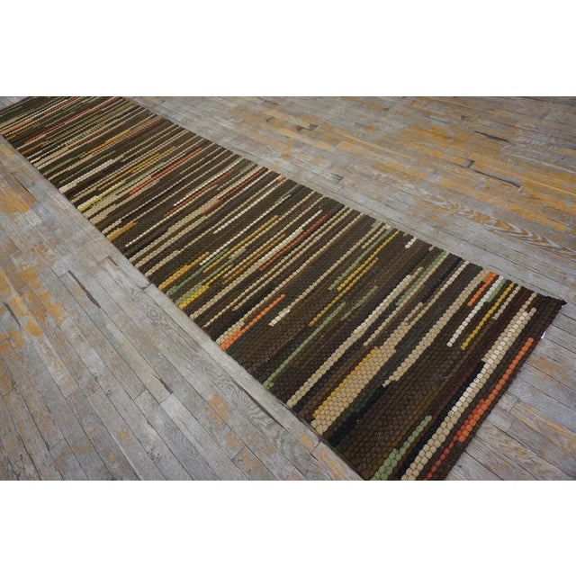 1930s Multicolor Stripe Folk Art Antique American Braided Rug 2'9'' X 13' Wool Carpet Runner For Sale - Image 4 of 15