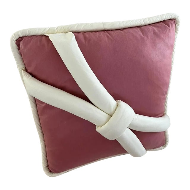 1980s Custom Made Large Pink White Ribbon Pillow For Sale