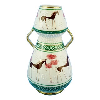 Vintage Ceramic Vase with Stylized Horses by Serafino Volpi, Italy, 1950s For Sale