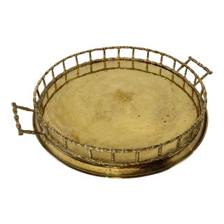 Round Brass Faux Bamboo Rail Tray For Sale