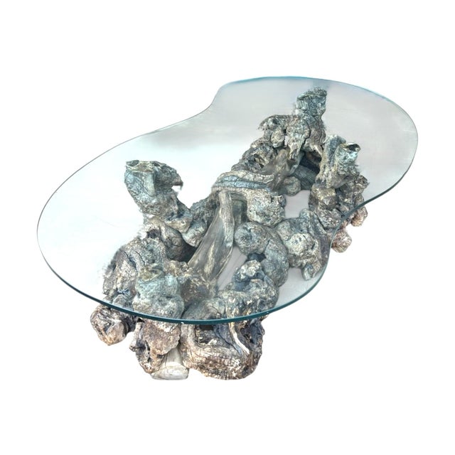 1960s Sculptural Burl Wood Root Coffee Table With Curved Glass Top For Sale In Los Angeles - Image 6 of 10