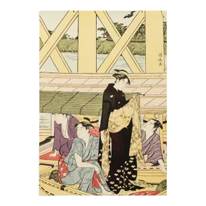 1964 After Kiyonaga "Pleasure Boating Under the Okawa Bridge", Full-Color Print From Japan