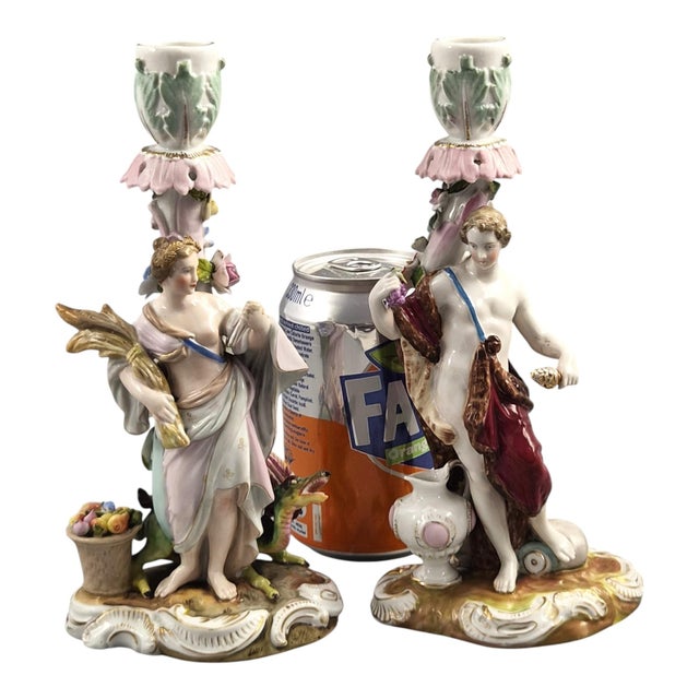 Allegorical Porcelain Candlesticks by Volkstedt R. Eckert and Co, 1895, Set of 2 For Sale - Image 10 of 11