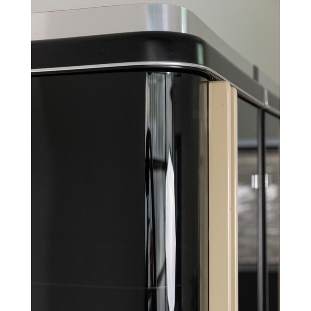 Vintage Art Deco Style Bar Cabinet in Lacquered Wood, Green Marble, Aluminium and Curved Smoked Glass, 1950s For Sale - Image 15 of 17