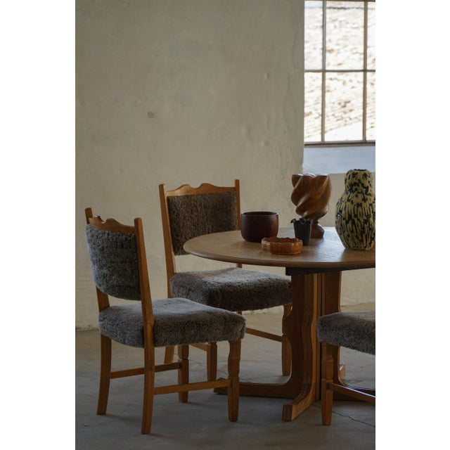 Vintage Danish Modern Dining Chairs in Oak and Lambswool by Henning Kjærnulf, 1960s, Set of 8 For Sale - Image 18 of 18