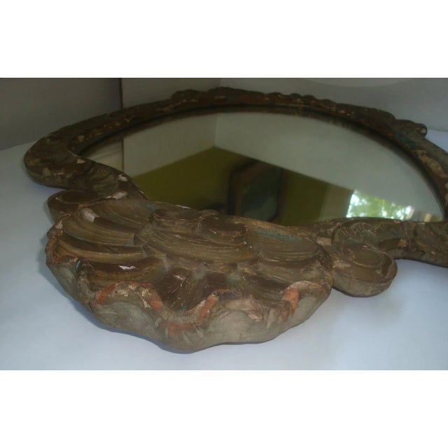 Antique Giltwood Shield Mirror Shell Crest For Sale - Image 9 of 9