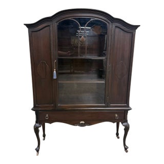 Vintage Queen Anne Style Mahogany China Cabinet Display Cabinet Curio Bookshelf For Sale