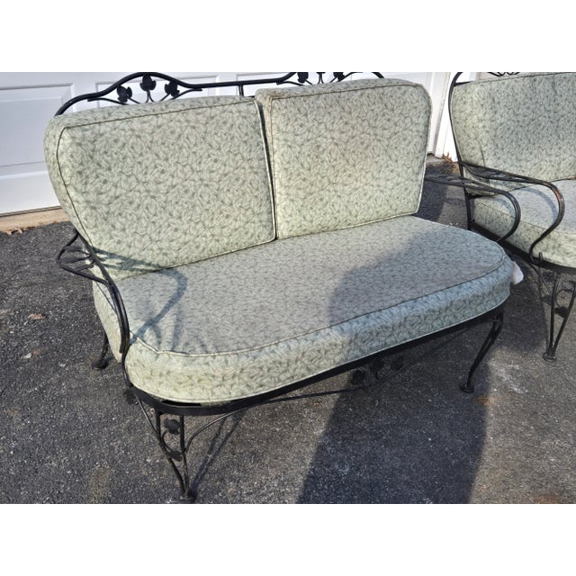 Vintage Wrought Iron Patio Seating Loveseat and Chair For Sale - Image 12 of 12