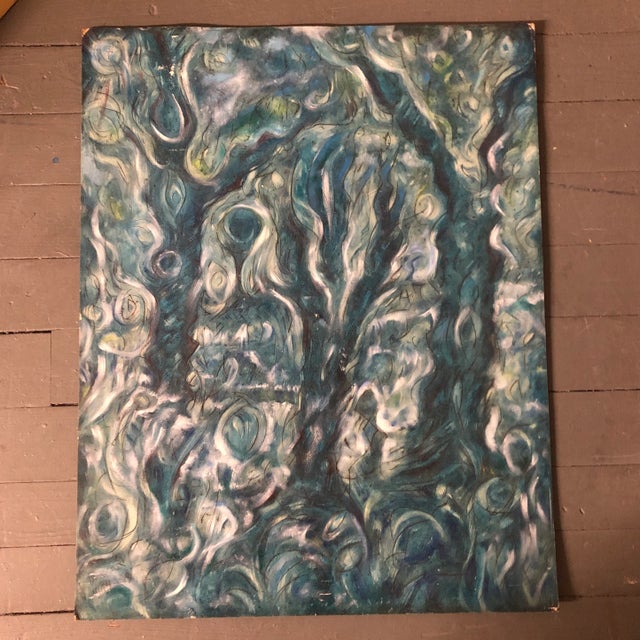 1980s Original Vintage Peter Duncan Abstract Encaustic/Drawing Signed Painting “ Tree & Field” For Sale - Image 5 of 5