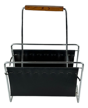 Mid-Century Newspaper Stand in Metal and Teak, 1970s