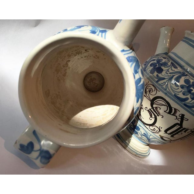 Blue White and Blue Ceramic Pharmacy Carafes, Italy, Mid-18th Century, Set of 2 For Sale - Image 8 of 18