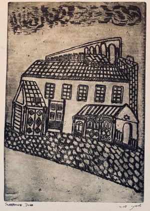 Dora Szampanier, Etching of destroyed synagogue - Lwow, Poland