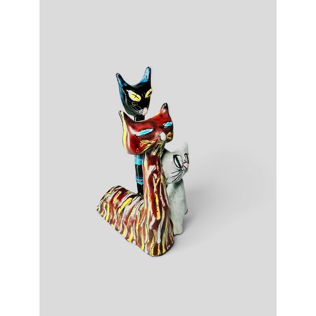 Stunning polychromed ceramic cats sculpture by Otello Rosa for San Polo, Venezia. Signed This piece has an attribution...
