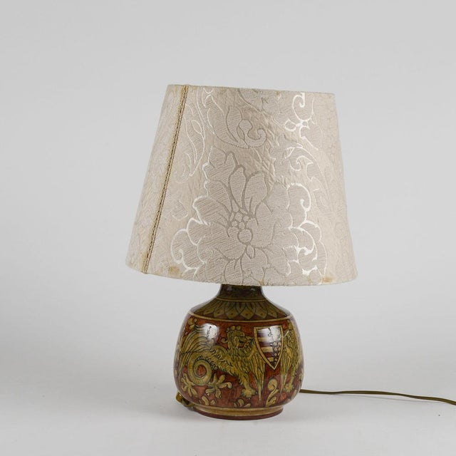 Ceramic Vintage Working Lamp in Glazed Ceramic with Damask Hood For Sale - Image 7 of 9