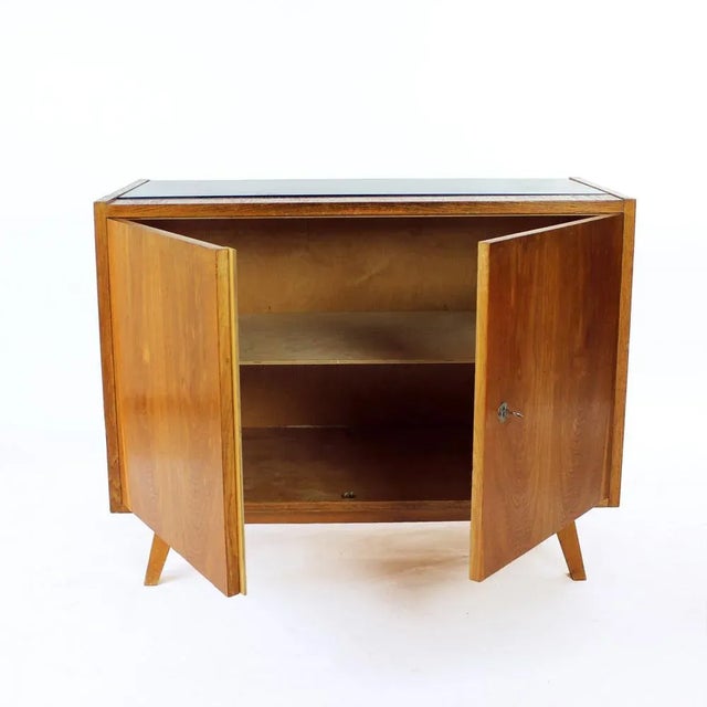 Black Mid-Century Sideboard in Oak & Black Glass, Czechoslovakia, 1960s For Sale - Image 8 of 11