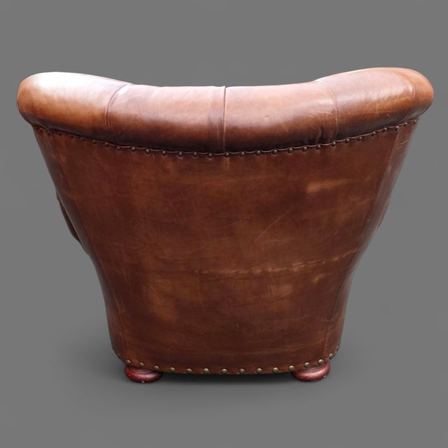 Late 20th Century Vintage Ralph Lauren Leather Writer's Club Chair & Ottoman For Sale - Image 5 of 12