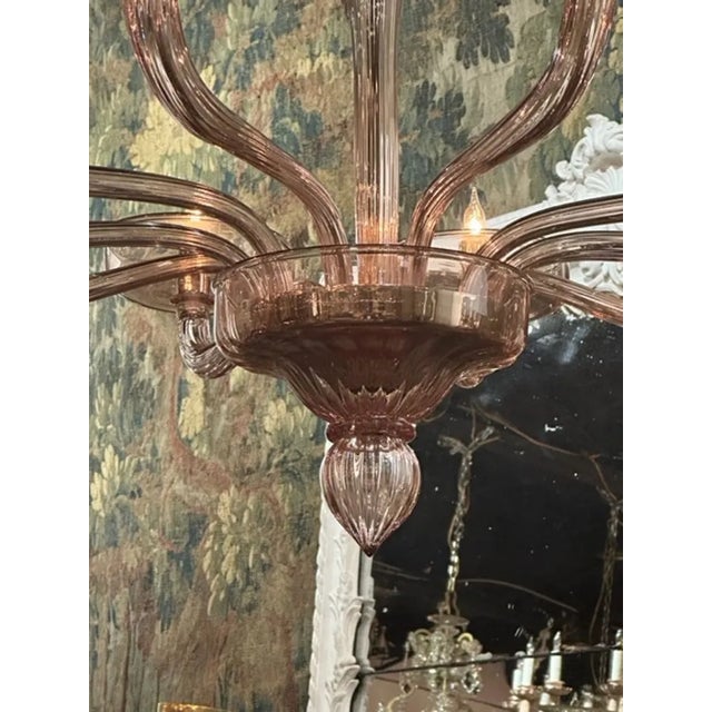 Rose Colored Custom Designed Murano Chandelier For Sale - Image 4 of 7