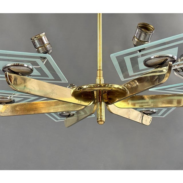 Art Deco Brass Chandelier with Six Arms, 1930s For Sale - Image 3 of 5