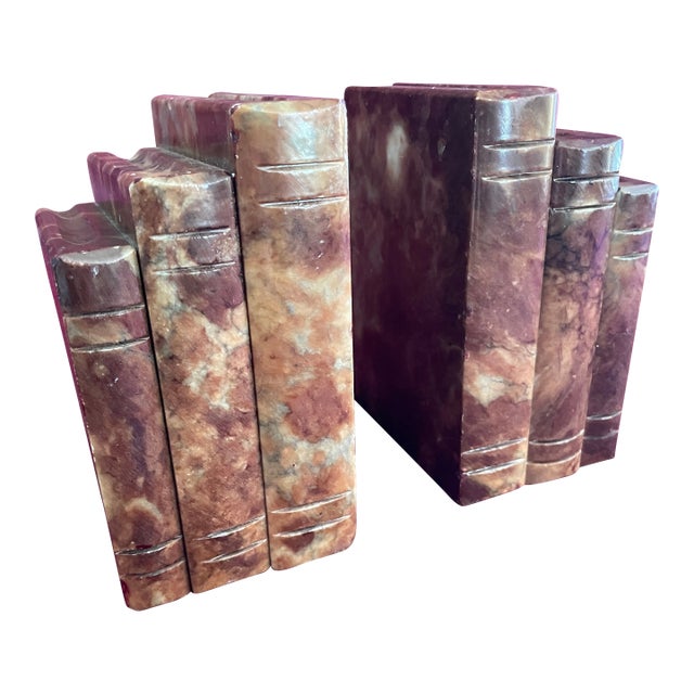 Mid Century Trompe l'Oeil Italian Alabaster Bookends of Books For Sale