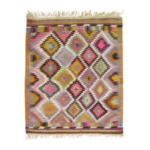 Mid 20th Century Colorful Small Square Vintage Turkish Kilim, 3'9'' X 4'6''