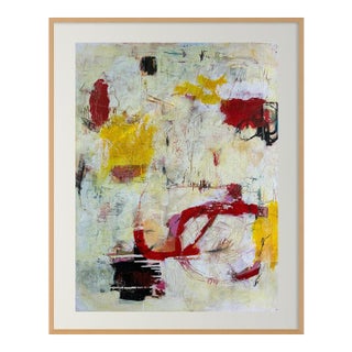 Christiane Corcelle "Orquevaux White Whispers 1" Mixed Media on BFK Paper, Framed Abstract Painting in Cream, Yellow and Red, 2024 For Sale