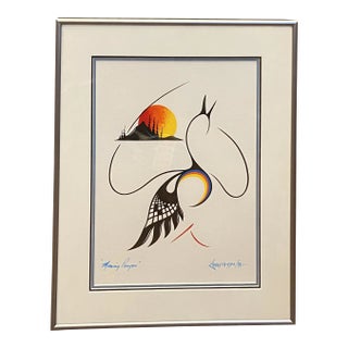 1990s Clemence Wescoupe "Morning Prayer" Acrylic Painting, Framed Indigenous Art For Sale