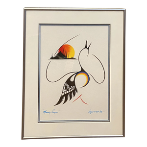 1990s Clemence Wescoupe "Morning Prayer" Acrylic Painting, Framed Indigenous Art