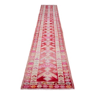 Extra Long Runner Rug Hand-Knotted Natural Wool Vintage Turkish Rug Hallway Kicthen Decor 2'5"x 14'6" For Sale
