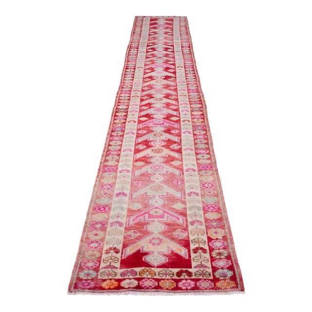 Extra Long Runner Rug Hand-Knotted Natural Wool Vintage Turkish Rug Hallway Kicthen Decor 2'5"x 14'6" For Sale