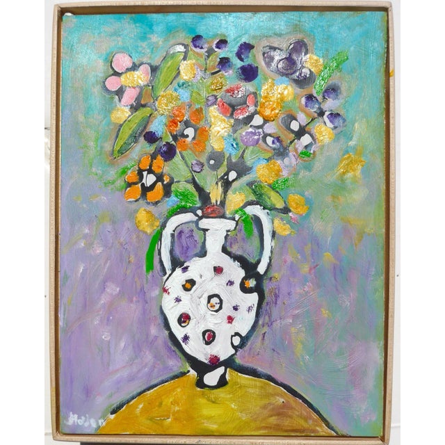 2020s Martha Holden " Flowers in Colors" Framed Oil Painting on Panel For Sale - Image 5 of 6