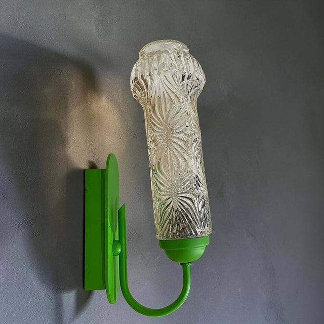 1960s Mid-Century German Green and Clear Glass Wall Sconce Lights, 1960s, Set of 2 For Sale - Image 5 of 17